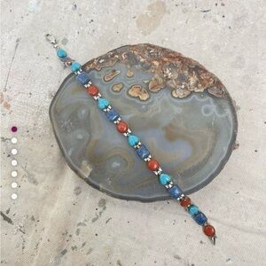 VTG 90’s Boho Sterling, Crushed Turquoise Coral & Lapis Bracelet Carolyn Pollack